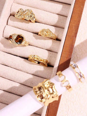 7pcs Fashionable Personalized Multicolor Rhinestone Geometric Metal Ring Set for Women