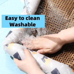 Natural Rattan Pet Bed Mat, Pet Cooler, Summer Linen Rattan Mat Nest, Woven Breathable Square Washable Bed with Edge for Dogs Cats (Sky Blue, Small)