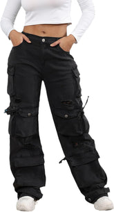 Ryehack Women’s Baggy Jeans Y2k Cargo Jeans Casual High Waist Baggy Denim Cargo Pants with Pockets Streetwear