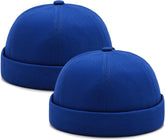 2 Pcs Mens Brimless Docker Cap Set - Retro Worker Sailor Skull Cap Beanie with Rolled Cuff