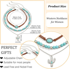 Western Necklaces for Women Cow Outfits Boho Layered Turquoise Necklaces Western Jewelry Country Concert Turquoise Jewellery