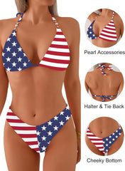 swimall Women's Triangle Bikini Set Cheeky High Cut Sexy Two Piece Swimsuit Cute Halter Bathing Suit