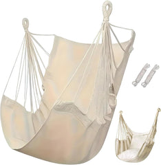 Hammock Chair Swing Comfortable Breathable Cotton Canvas Hammock Swing 400Lbs Portable Hanging Chair for Outdoor, Home, Patio, YardHammock