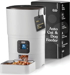 Smart Automatic Cat Feeder - 6-L Reliable Automatic Cat Food Dispenser with Display LCD Screen for Easy Set Up - (White)