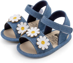 Generic Infant Boys Girls Open Toe Denim Shoes First Walkeš« Shoes Summer Sandals with Flower Newborn Crib Dress Shoes