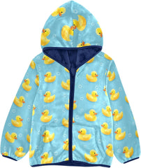 CHIFIGNO Yellow Ducks Blue Toddler Boys Fleece Zip up Jacket, Thick Lightweight Fleece Outerwear Jackets 3T