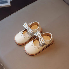 Fashion Summer Children Sandals Girls Casual Shoes Round Toe Low Heel Hook Loop Rhinestone Bow Toddler Slippers Size 5 (Beige, D)