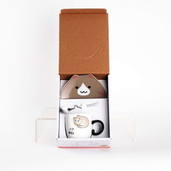 Hinomaru Collection Cute Neko Kitten Cats 8 fl oz Teacup with Spoon and Saucer Set Coffee Latte Hot Beverage Mug With Stirring Spoon (Brown Cat)