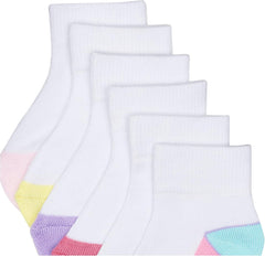 Jefferies Socks Baby Girls' Toddler Color Block Half Cushion Quarter Socks with Non-Skid 6 Pair Pack