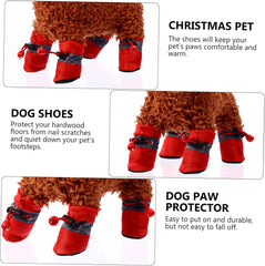 UPKOCH 4Pcs Winter Dog Boots Non Slip Paw Protectors Cute Christmas Dog Shoes Soft Sole for Comfort Traction for Pets