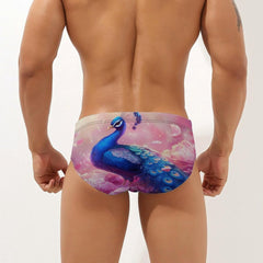 Peacock Flower Men's Swimsuit Brief Beach Shorts Bikini Swimwear Sexy Swimming Trunks