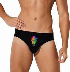 Light Bulb Colorful Art Tree Men's Swimsuit Brief Beach Shorts Bikini Swimwear Sexy Swimming Trunks