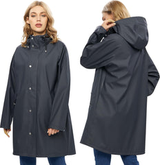 UNIQUEBELLA Rain Jackets for Women Waterproof, Raincoat Long Hooded Rain Coats Outdoor Windbreaker Trench Coat