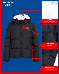 Reebok Girls Winter Jacket - Heavyweight Fleece Jacket Winter Coat Hooded Zip Up Girls Puffer Parka Outerwear with Pockets