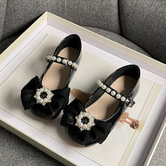 Girls Marry Jane Shoes Kids Flat Sole Faux Leather Dance Shoes Baby Pricess Buckle Comfy Bowknot Dress Shoes