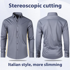 Gollnwe Men's Dress Shirt French Cuff Shirt for Men Slim Fit Stretch Spread Collar with Metal Cufflink