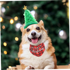 NOLITOY 1set Lovely Pet Christmas Hat Bandana Holiday Costume for Dogs Festive Plaid Design Comfortable Fit for Puppy Photo Shoots and Celebrations