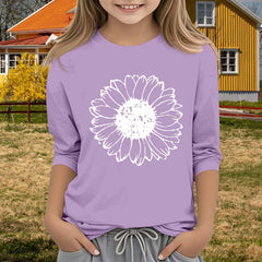 3/4 Sleeve Tops for Girls Sunflower Printed T Shirt for Kids Girls Casual Graphic Short Sleeve Tops Crew Neck Shirts Tee