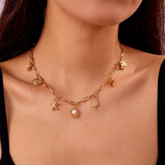 1PCS Star-shaped Necklace, Ocean Theme Layered Charm Necklace, Coastal Inspired Beach Jewelry, Nautical Statement Necklace for Women, Handmade Sea Creature Necklace (Gold)