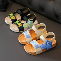 Boys Dinosaur Print Soft Bottom Non Slip Pvc Sandals Collision Color Beach Shoes For Toddler Little/big 9c Slides Boys