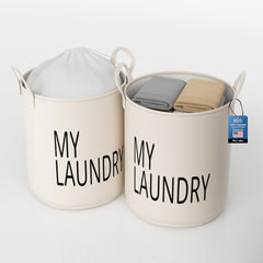 Yikko 2-Pack Large Laundry Basket, Waterproof Freestanding Laundry Hamper, Canvas Large Storage Baskets for Kids Boys and Girls, Office, Bedroom, Clothes,Toys (White-25)