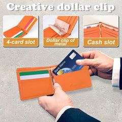 Money Clip Wallets for Men, Men’s Ultra-Thin Wallet Billfold Wallet for Men with Metal Clip and Card Slot (Orange)