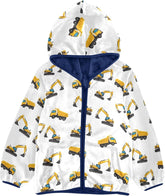 CHIFIGNO Construction Trucks Excavators White Toddler Boy Winter Coat Warm Fall Jacket for Toddler 3T