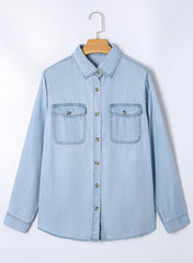 Astylish Women Button Down Denim Shirts Casual Long Sleeve V Neck Chambray Blouse Top