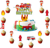 43 Fire Truck Cake Decoration Pack, 1 Fire Truck Happy Birthday Cake Topper 42 cupcake toppers, Fire Truck Party Decoration For Kids and Adult Birthday Firefighter Birthday Party Supplies