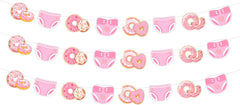 JOYMEMO 3 Pieces Donuts and Diapers Baby Shower Banners Pink, Donuts and Diapers Decorations for Girls, Sweet Doughnut Theme Baby Shower Party Supplies