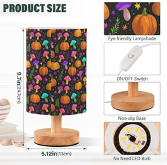 Cartoon Pumpkins Mushrooms Bedside Table Lamp Small Desk Lamps Linen Fabric Shade Decorative Nightstand Lamp LED with USB Port Wood Base for Bedroom Living Room