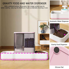kathson Gravity Cat Food and Water Dispenser Automatic Dog Feeder Waterer 2 in 1 Auto Pet Food and Water Bowl Set Self Feeding for Puppy Kitten,Pink