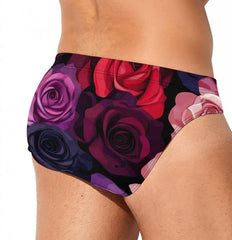 Rose Print Men's Swimsuit Brief Beach Shorts Bikini Swimwear Sexy Swimming Trunks