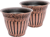 Doric Order Inspired Set of 2 Fancy Plastic Planters 10X8 in Nursery Flowerpot for Indoor Outdoor Garden Patio Office Home Decor Long Lasting Lightweight (Copper-DO)