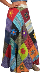 Agan Traders 2025 Summer Boho Tie Dye Maxi Skirts for Women – High Waisted Wrap Cover Up Patched Long Skirt for Women