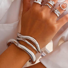 Chunky Gold Bangles for Women Non Tarnish Stackable Bracelet Set Trendy Jewelry Gifts