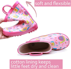 WTW Toddler and Kids Rain Boots with Easy-On Handles, Unisex-Child Waterproof Rubber Rain Boots in Fun Patterns for Girls and Boys (Toddler/Little Kid/Big Kid)