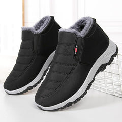 Men's Wide Warm Fur Lined Slip On Snow Boots Winter Hand Stitching Low Top Anti-Slip Loafers Shoes Comfortable Lightweight Casual Walking Shoes
