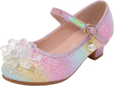 Girls Dress Flat Toddler Princess Glitter Flower Big Kids Shoes Mary Jane Low Heels for Party Wedding Flat