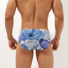 Purple Flowers Print Men's Swimsuit Brief Beach Shorts Bikini Swimwear Sexy Swimming Trunks