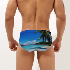 Praslin Island Surfing Beach Scenic View Men's Swimsuit Brief Beach Shorts Bikini Swimwear Sexy Swimming Trunks