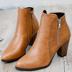 Chelsea Boots Women Square Heels Side Zipper Pointed Toe Solid Color Retro Ankle Booties Faux Leather Casual Boots