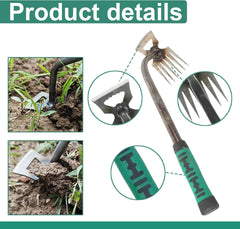 Weed Puller Tool with Dual Side Head 5 Teeth Metal Weed Remover with Extended Handle Hand Easy Removal Hand Weeder Tool for Digging and Shoveling