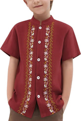 Kids Boys Mexican Guayabera Shirt Button Down Embroidered Shirt Cinco De Mayo Fiesta Shirts Casual