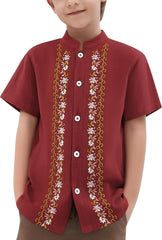 Kids Boys Mexican Guayabera Shirt Button Down Embroidered Shirt Cinco De Mayo Fiesta Shirts Casual