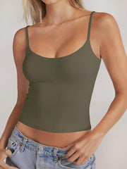 PINKMSTYLE Women's Basic Double Lined Scoop Neck Tank Tops Adjustable Cami Tank Summer Sleeveless Tops