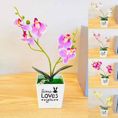 1 Set Fake Butterfly Orchid Flowers Potted Artificial Bonsai Decorative Realistic Faux Silk Flower Potted Plants for Party Wedding Home Decor - Purple