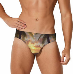 Sunset in Paradise Summer Men's Swimsuit Brief Beach Shorts Bikini Swimwear Sexy Swimming Trunks