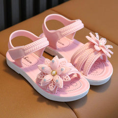 Toddler Little Girls Glitter Flower Open-Toe Flat Dress Sandals Summer Soft Bottom Comfortable Casual Shoes
