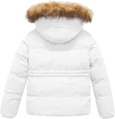 CREATMO US Girl's Kids Metallic Shiny Jacket with Detachable Fur Collar Warmth Winter Outerwear